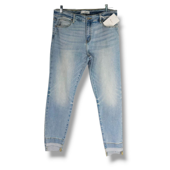 NWT Kancan High Rise Step Hem Skinny Denim Jeans Sz. 32x28 Light Stone Blue - Picture 2 of 9